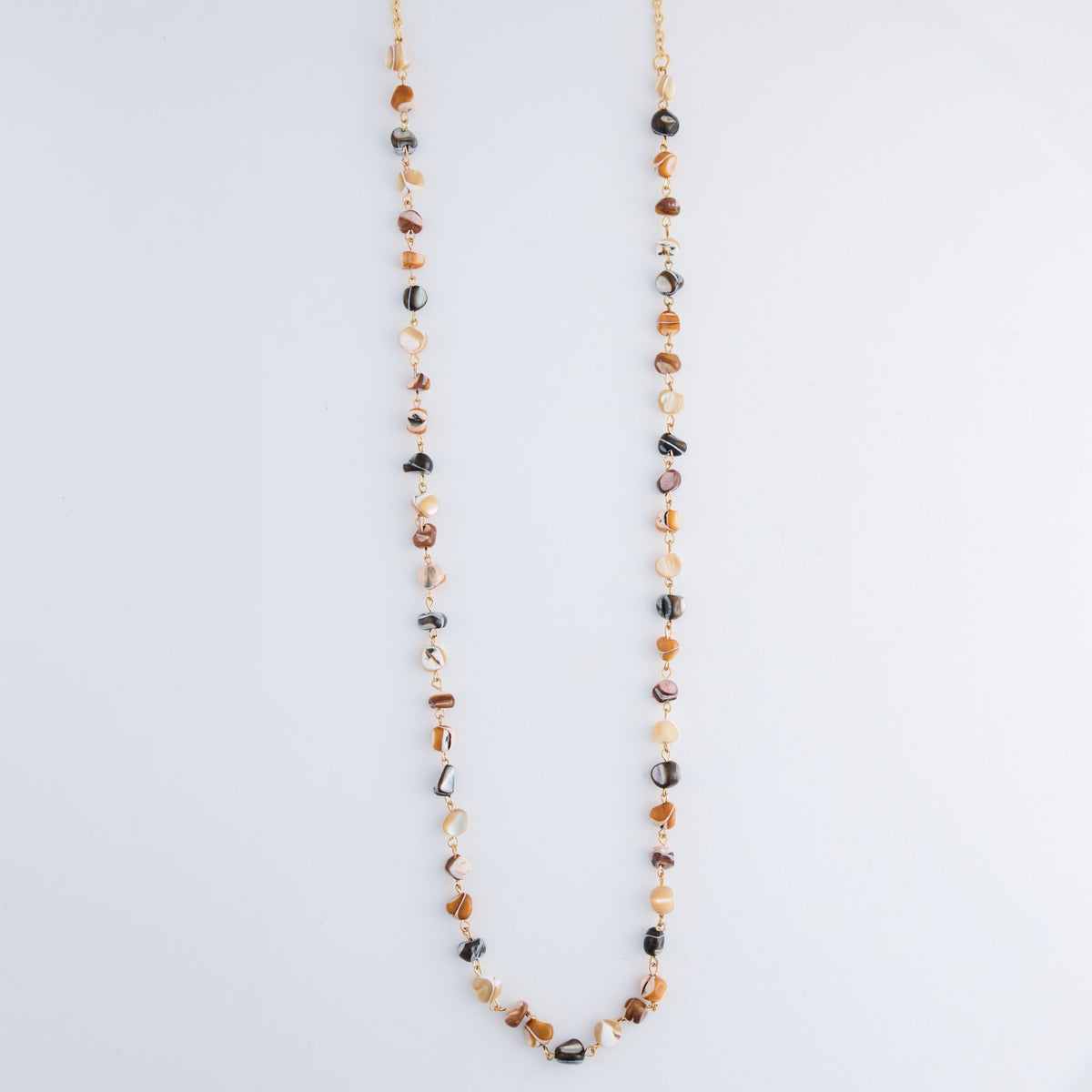 Beaded Long Necklace 38" Lucie Neutral Stone Chain
