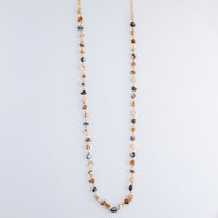 Beaded Long Necklace 38" Lucie Neutral Stone Chain