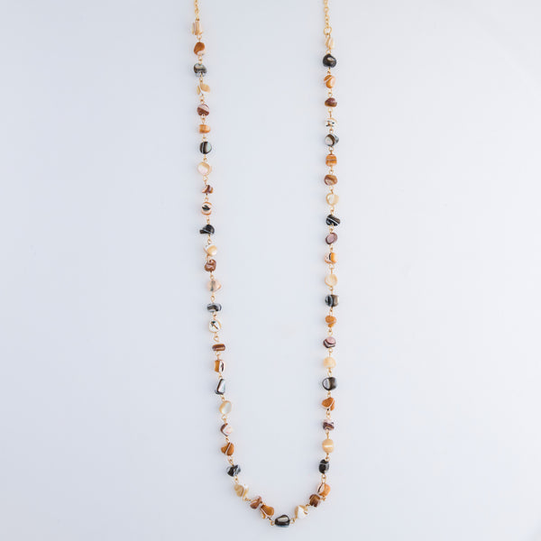Beaded Long Necklace 38" Lucie Neutral Stone Chain