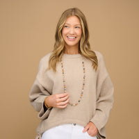 Beaded Long Necklace 38" Lucie Neutral Stone Chain