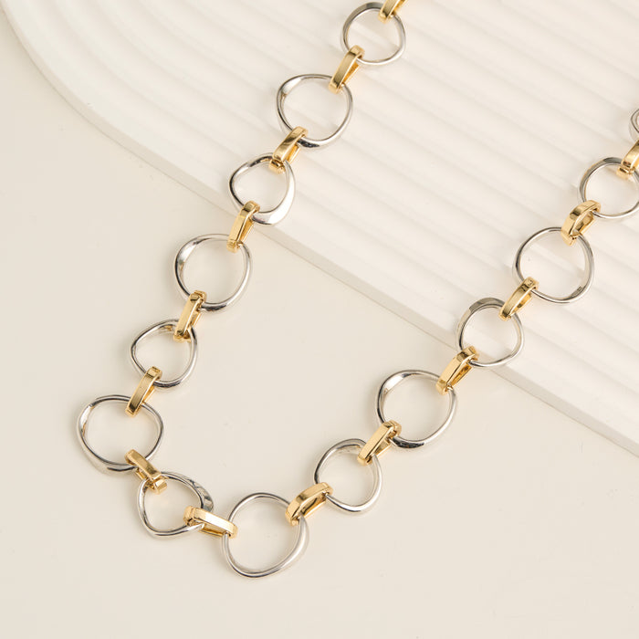 Collar Necklace 18" Two Tone Chunky Circle Link Willa