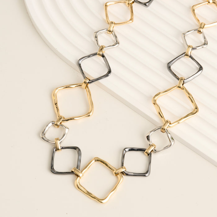 Collar Necklace 18" Two Tone Chunky Square Link Willa
