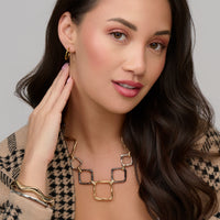 Collar Necklace 18" Two Tone Chunky Square Link Willa