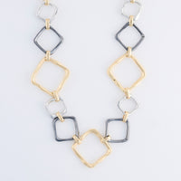 Collar Necklace 18" Two Tone Chunky Square Link Willa