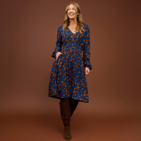 Midi Dress Empire Waist Long Sleeve V-Neck Leana Dress
