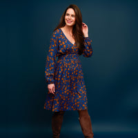 Midi Dress Empire Waist Long Sleeve V-Neck Leana Dress