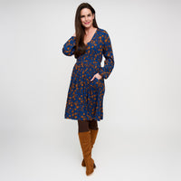 Midi Dress Empire Waist Long Sleeve V-Neck Leana Dress