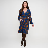 Midi Dress Empire Waist Long Sleeve V-Neck Leana Dress