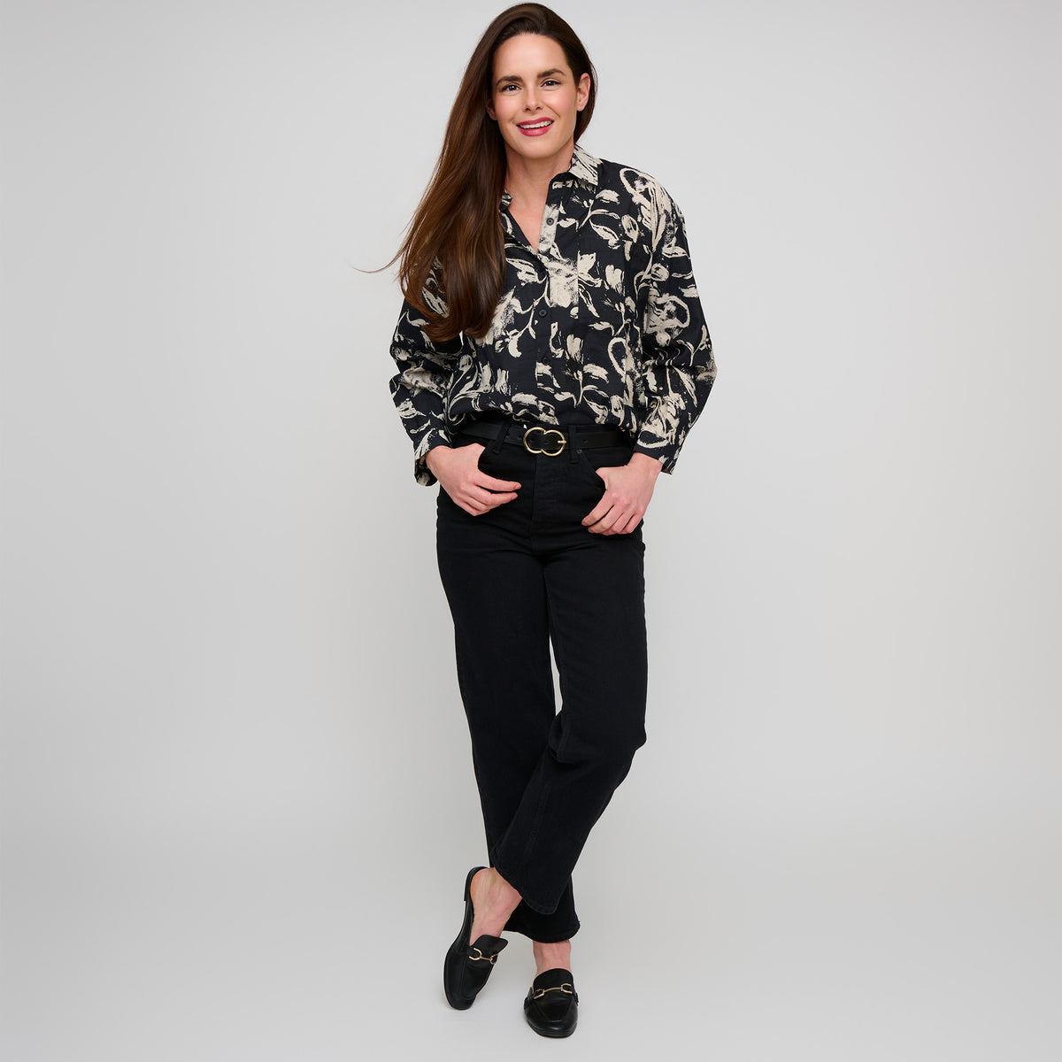 Button Up Top Hammered Satin Odessa Blouse