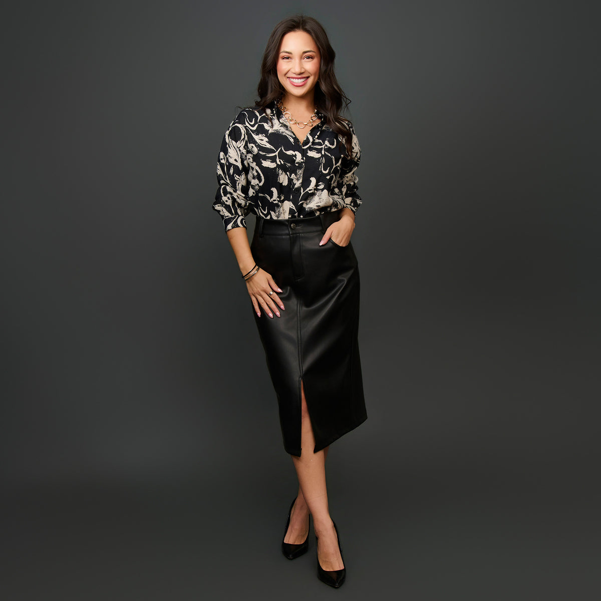 Button Up Top Hammered Satin Odessa Blouse