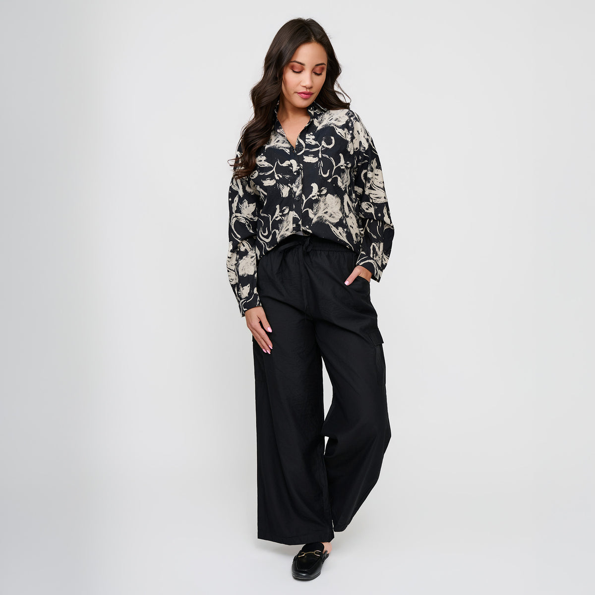 Button Up Top Hammered Satin Odessa Blouse
