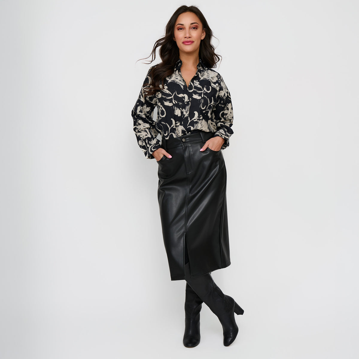 Button Up Top Hammered Satin Odessa Blouse