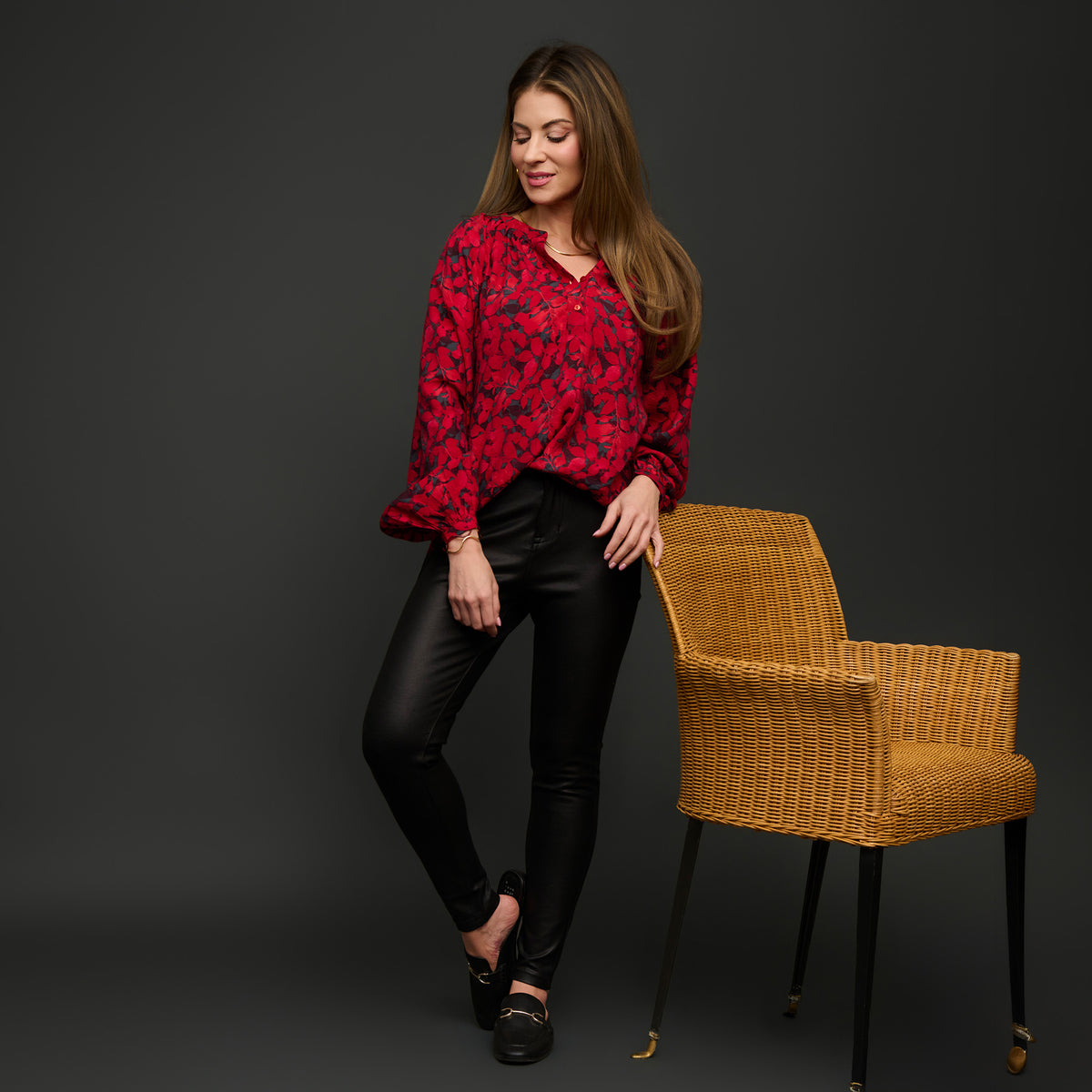 Raglan Blouse Hammered Satin Long Sleeve Leah Top