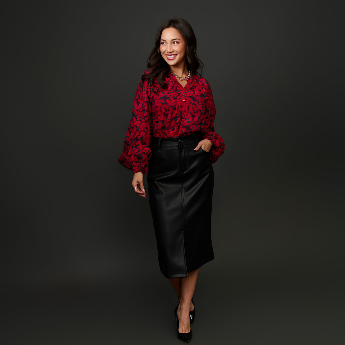 Raglan Blouse Hammered Satin Long Sleeve Leah Top