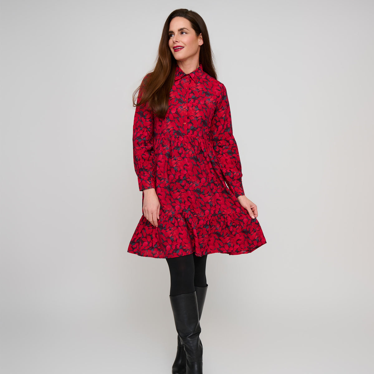 Tiered Dress Button Up Hammered Satin Adair Dress