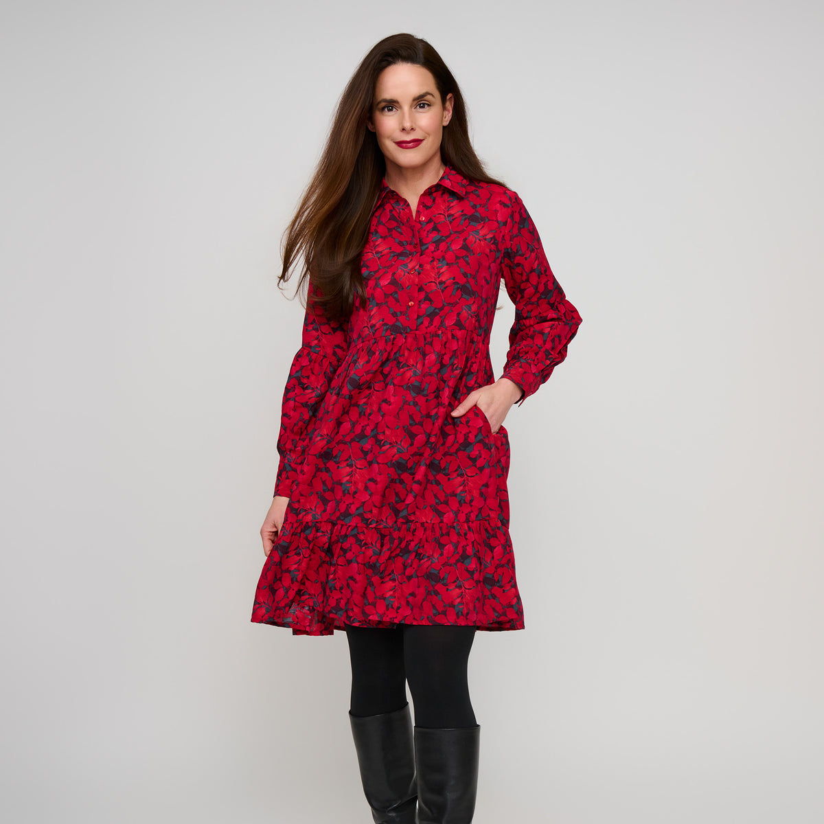 Tiered Dress Button Up Hammered Satin Adair Dress