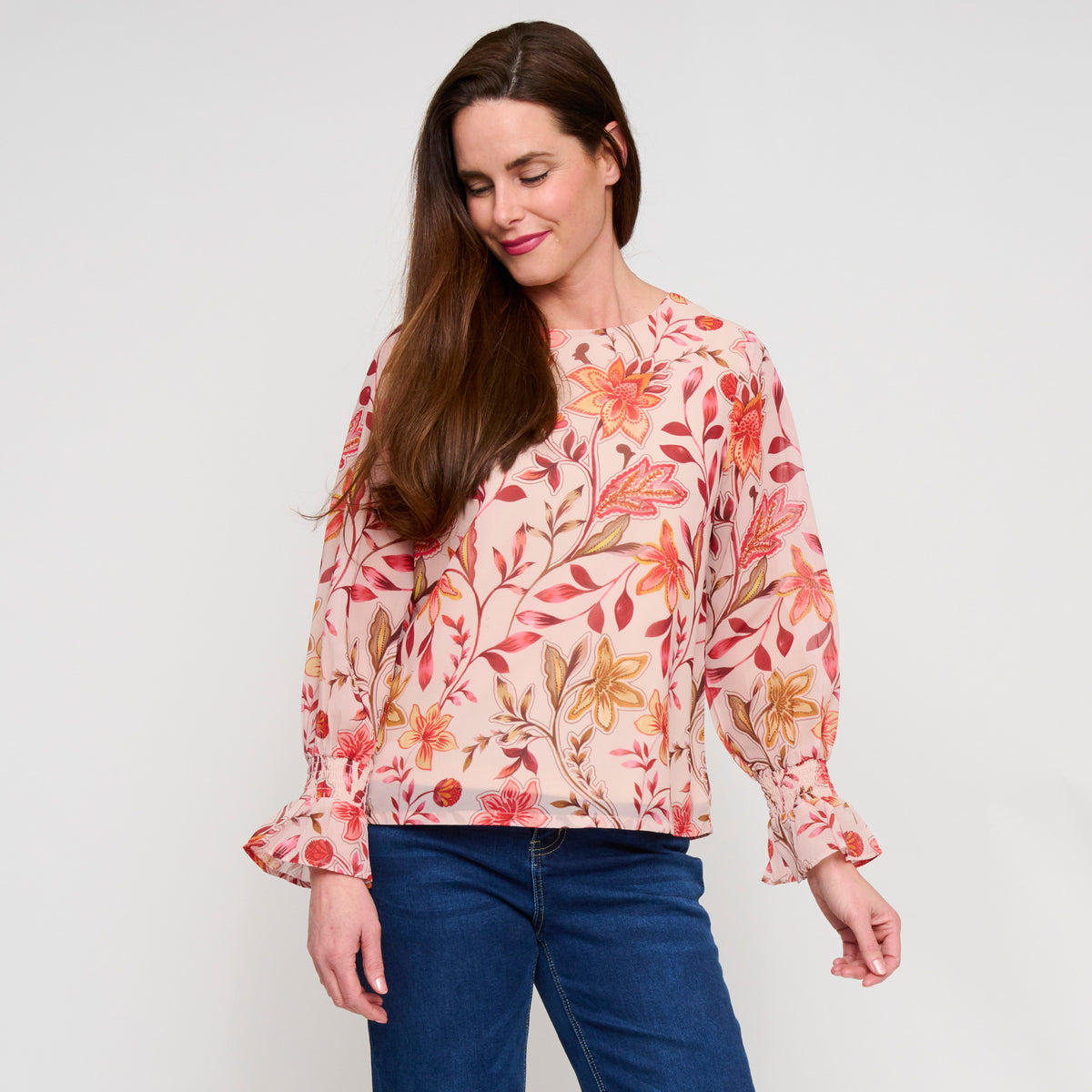 Ruffle Cuff Blouse Poly Georgette Cambria Top