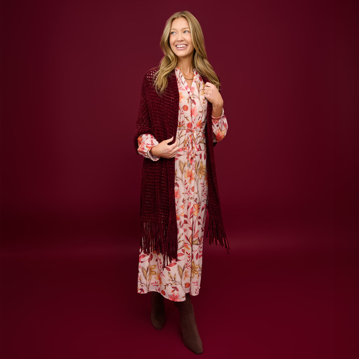 Midi Dress Tie Waist V-Neck Long Sleeve Celeste Dress
