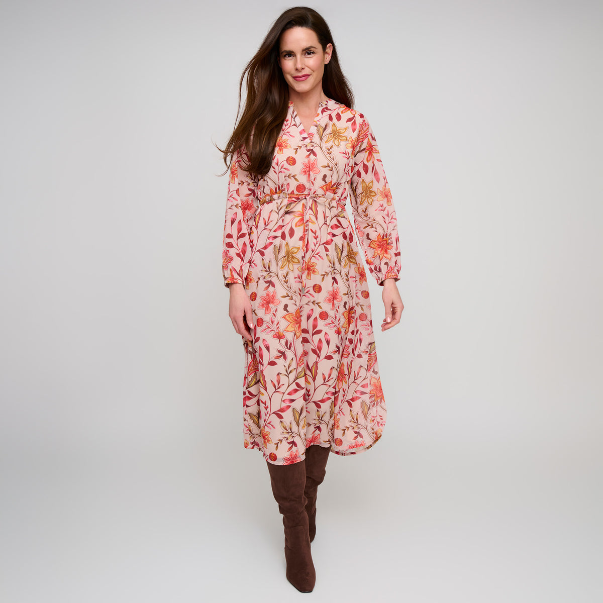 Midi Dress Tie Waist V-Neck Long Sleeve Celeste Dress