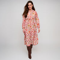 Midi Dress Tie Waist V-Neck Long Sleeve Celeste Dress
