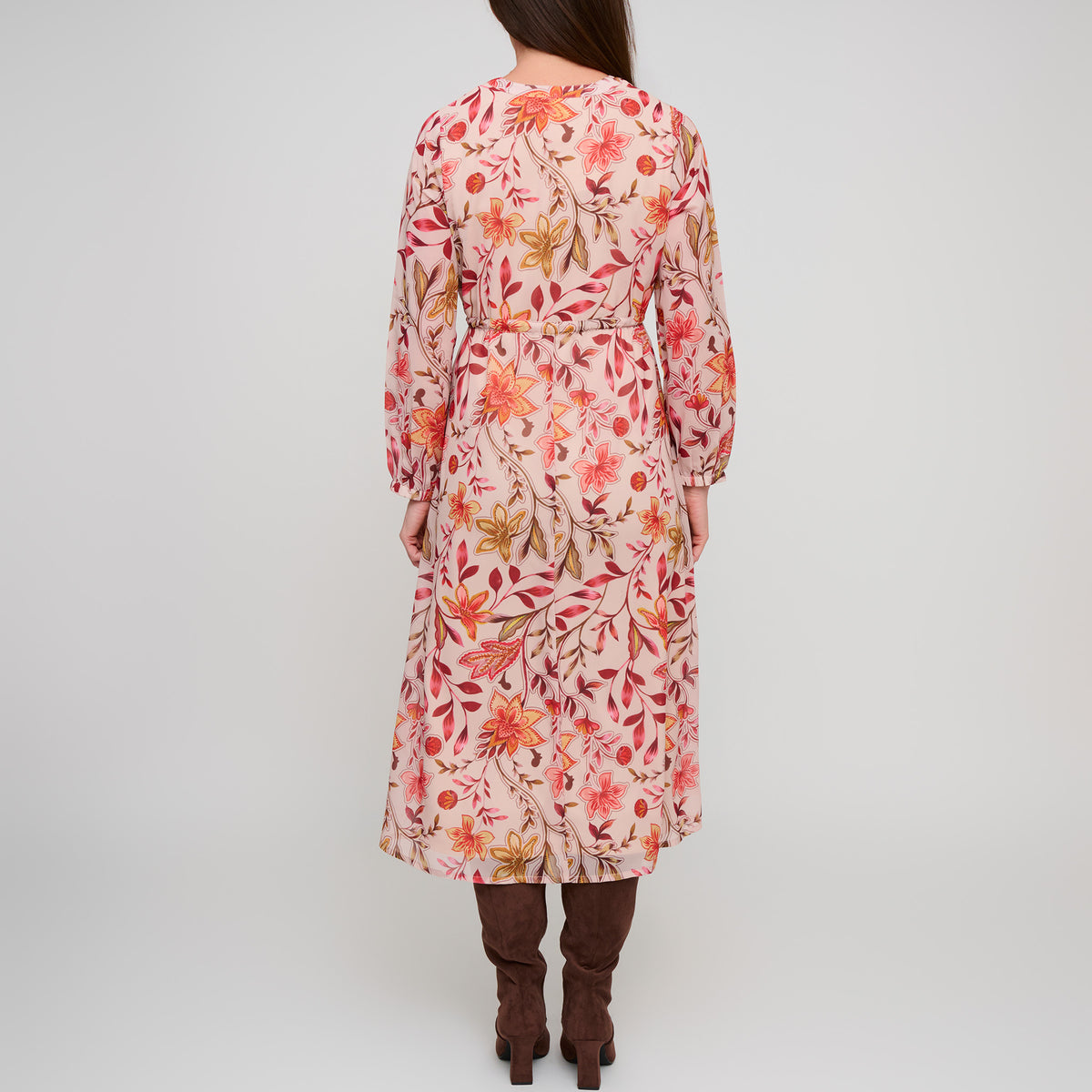 Midi Dress Tie Waist V-Neck Long Sleeve Celeste Dress