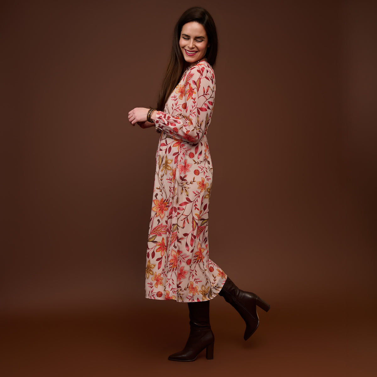 Midi Dress Tie Waist V-Neck Long Sleeve Celeste Dress