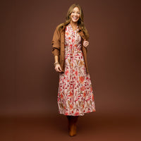 Midi Dress Tie Waist V-Neck Long Sleeve Celeste Dress