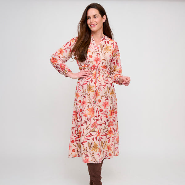 Midi Dress Tie Waist V-Neck Long Sleeve Celeste Dress