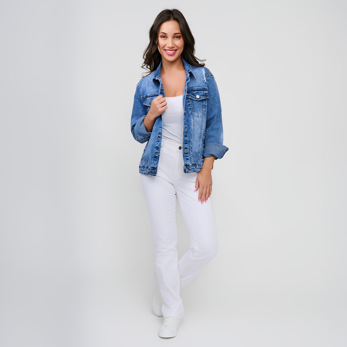 Denim Jacket Distressed Button Up Long Sleeve Sadi Jacket