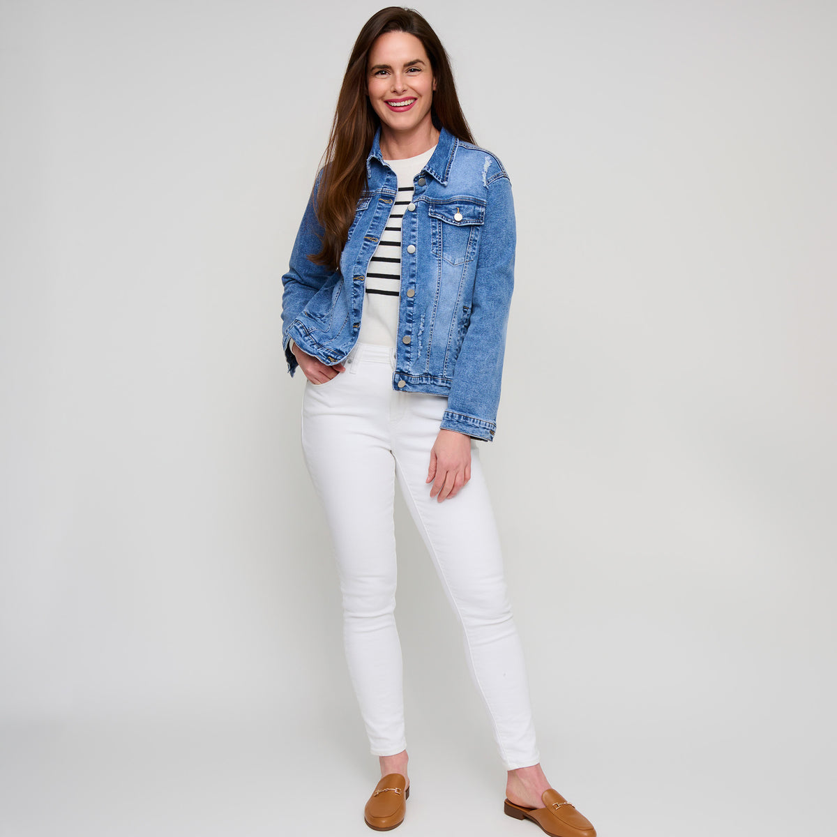 Denim Jacket Distressed Button Up Long Sleeve Sadi Jacket