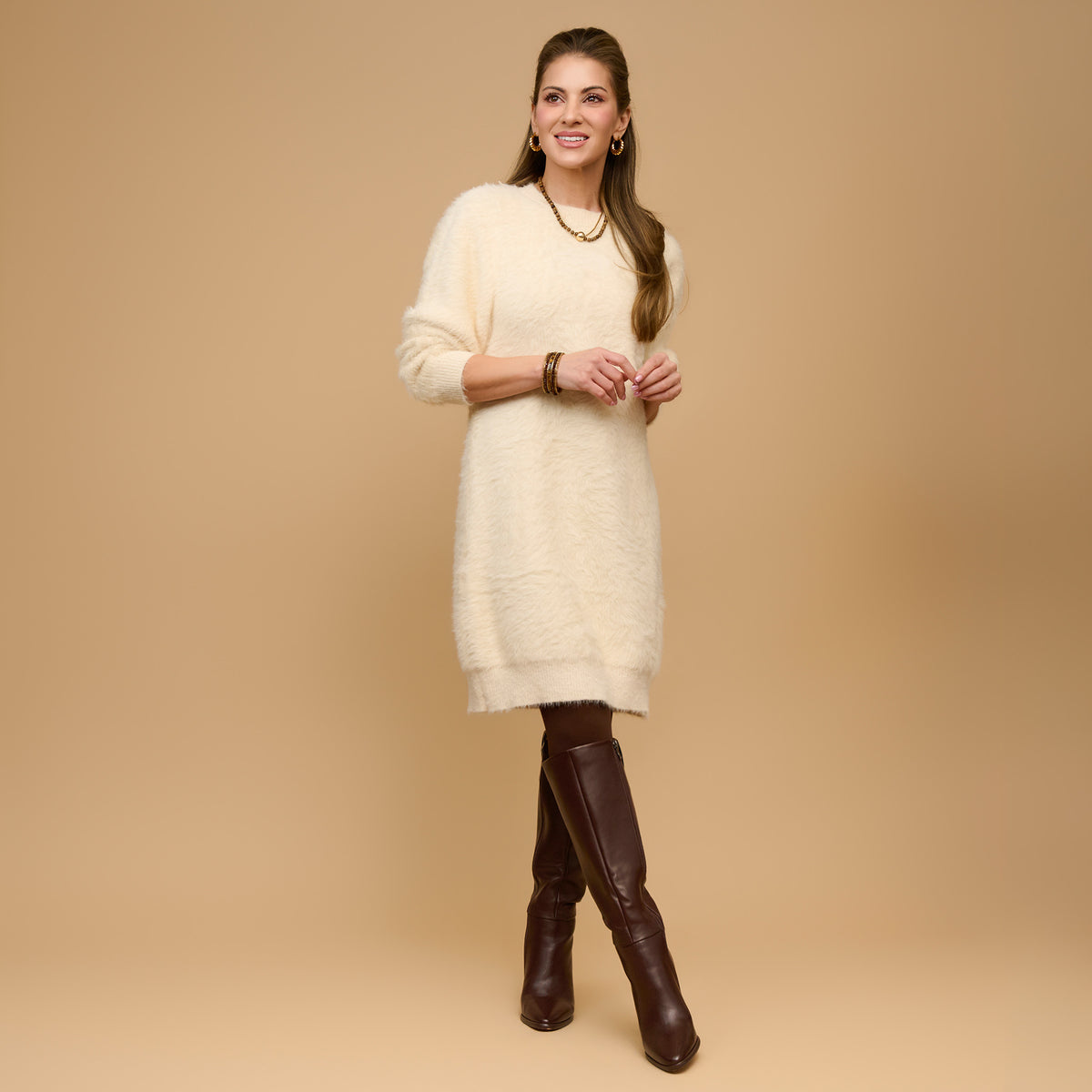 Sweater Dress Fuzzy Knit Long Sleeve Jovie Dress