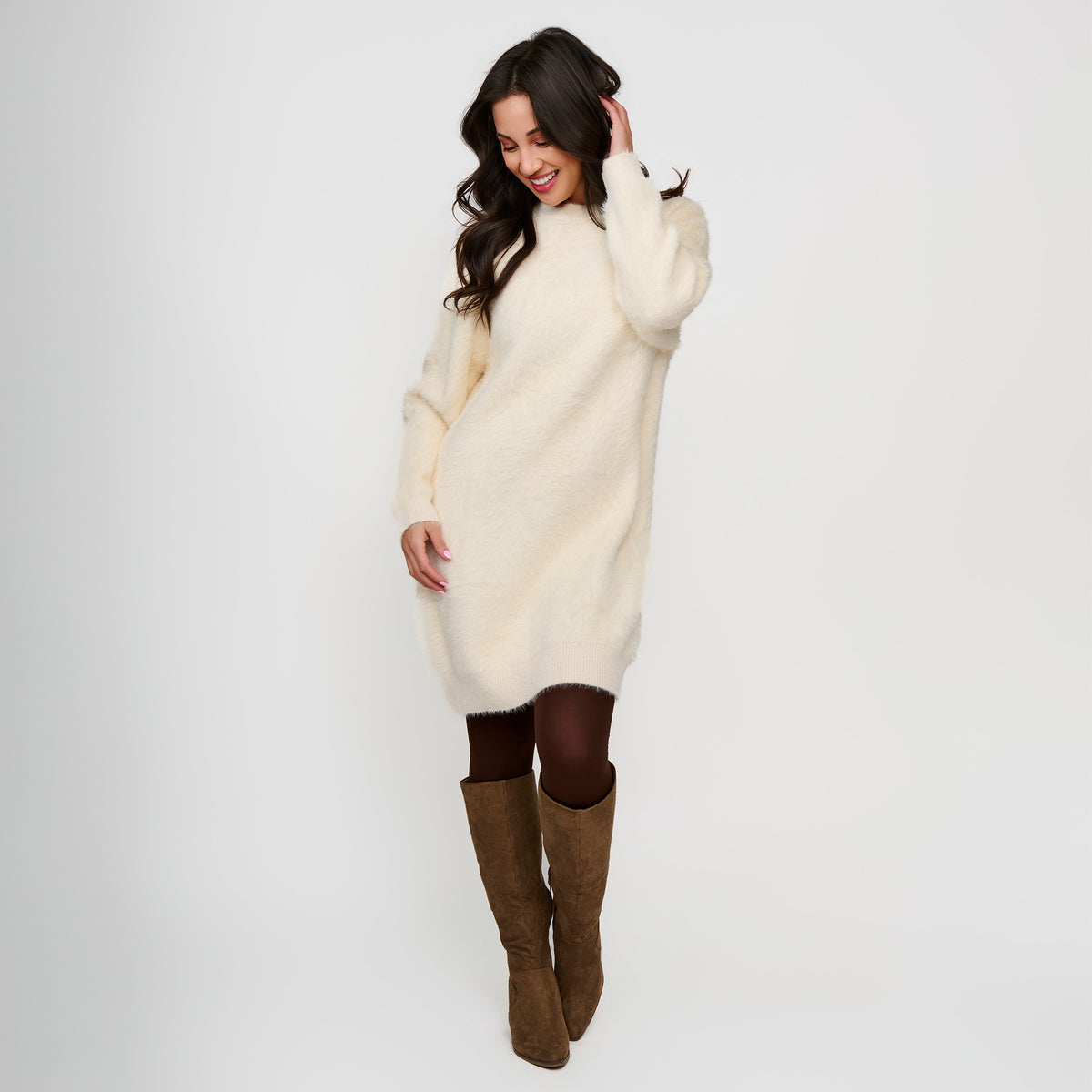 Sweater Dress Fuzzy Knit Long Sleeve Jovie Dress