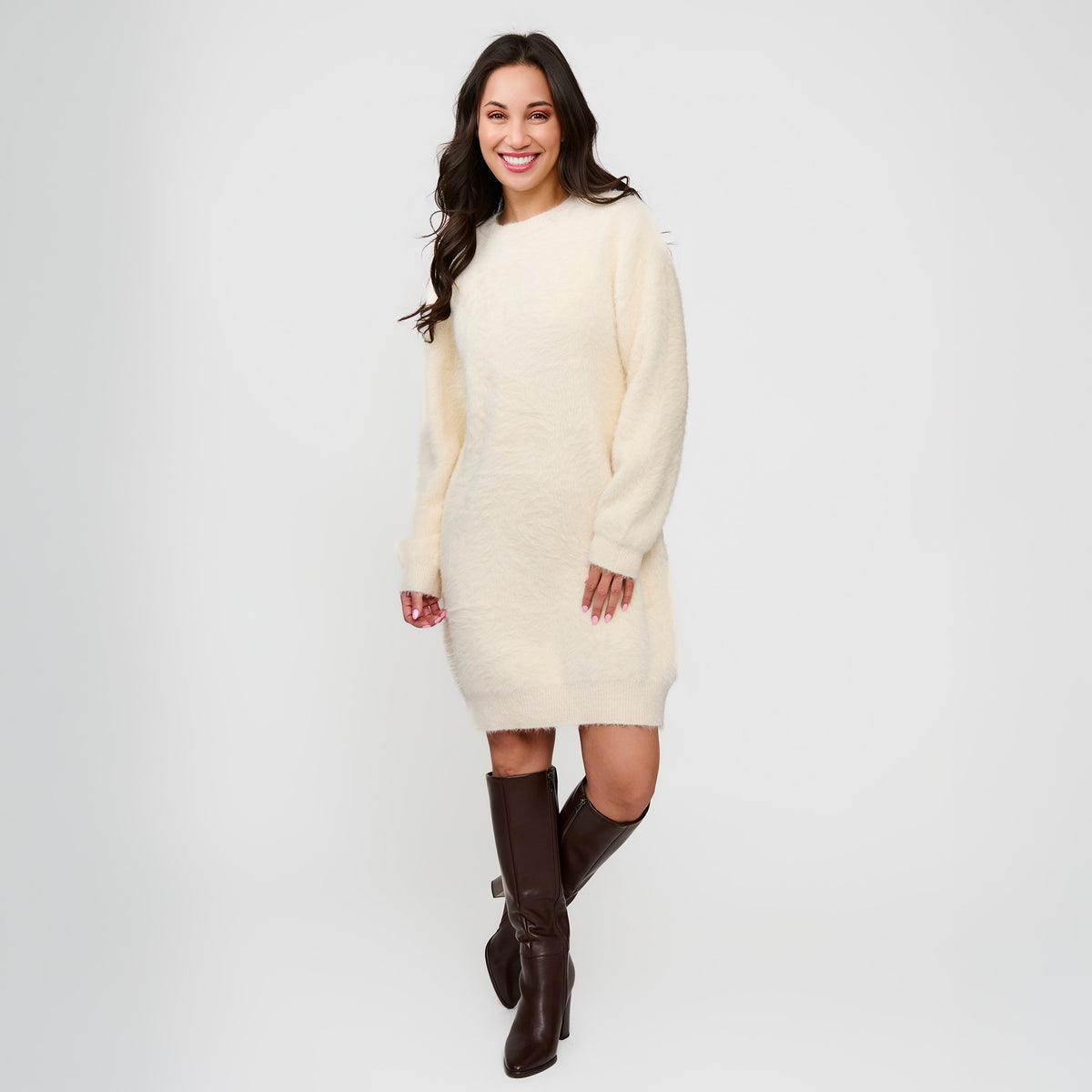 Sweater Dress Fuzzy Knit Long Sleeve Jovie Dress M/L
