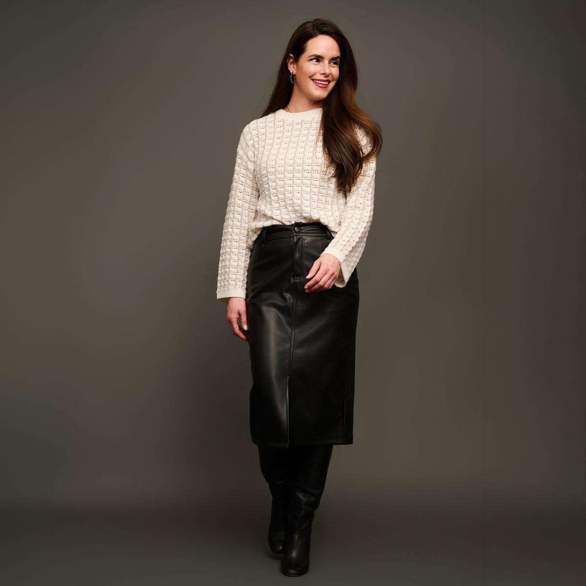 Vegan Leather Midi Skirt Corinne Skirt