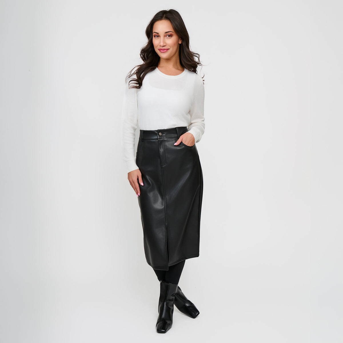 Vegan Leather Midi Skirt Corinne Skirt
