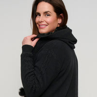 Cable Knit Zip Long Sleeve Hoodie Pom Chloe Sweater