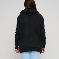 Cable Knit Zip Long Sleeve Hoodie Pom Chloe Sweater