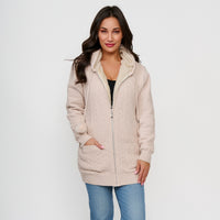 Cable Knit Zip Long Sleeve Hoodie Pom Chloe Sweater
