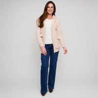 Cable Knit Zip Long Sleeve Hoodie Pom Chloe Sweater