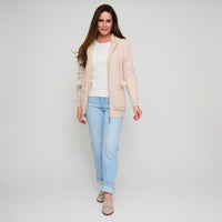 Cable Knit Zip Long Sleeve Hoodie Pom Chloe Sweater