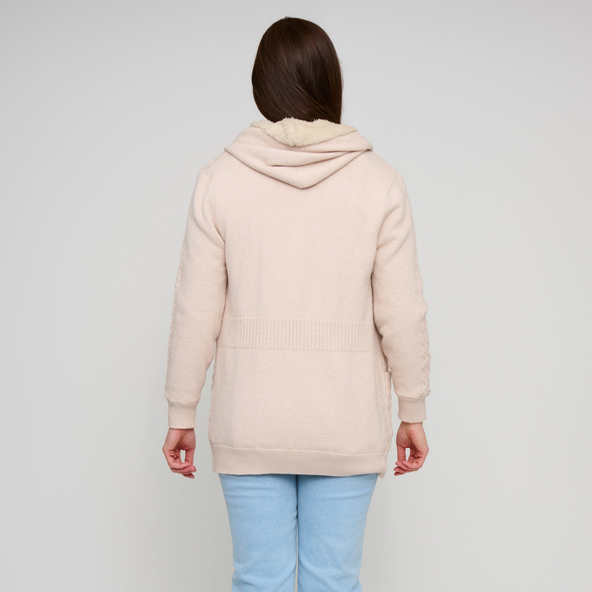 Cable Knit Zip Long Sleeve Hoodie Pom Chloe Sweater