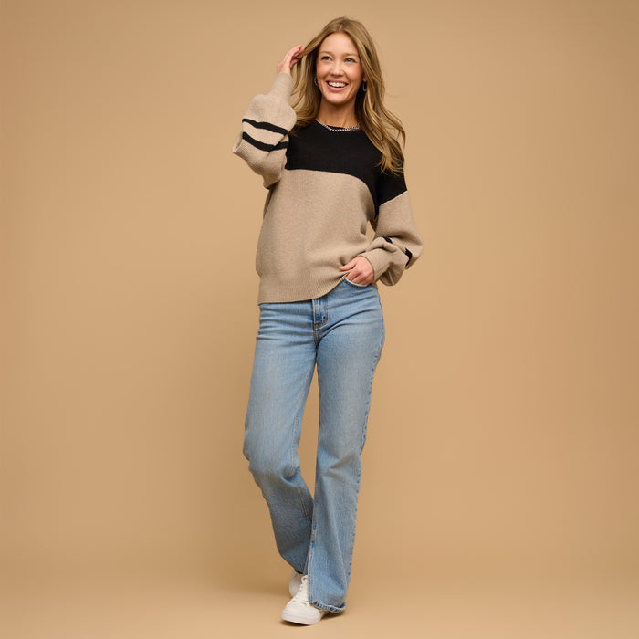Color Block Sweater Balloon Sleeve Hayley Sweater