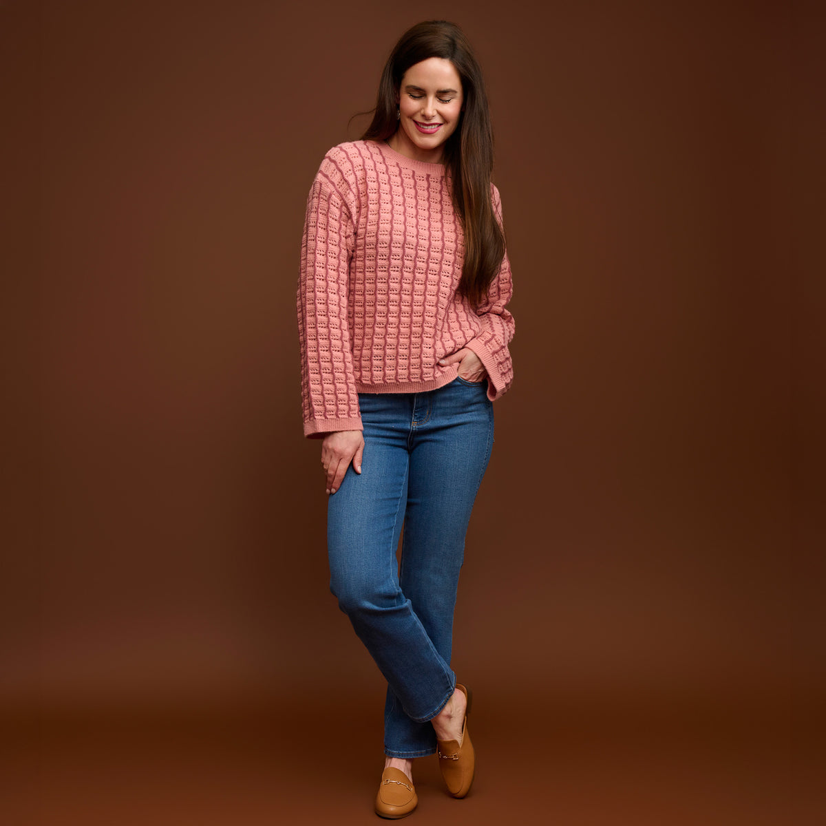 Gingham Knit Sweater Wide Sleeve Dani Sweater