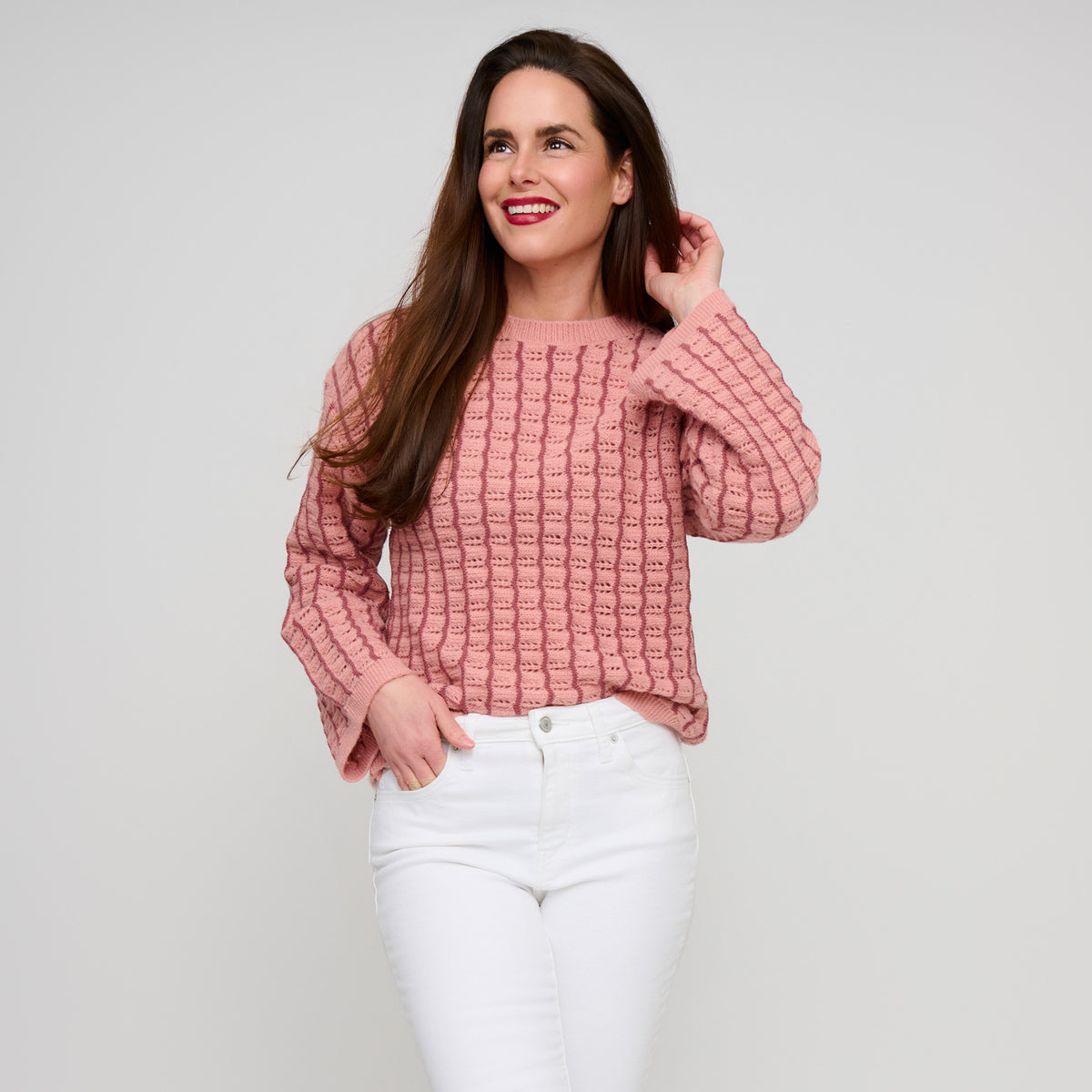 Gingham Knit Sweater Wide Sleeve Dani Sweater