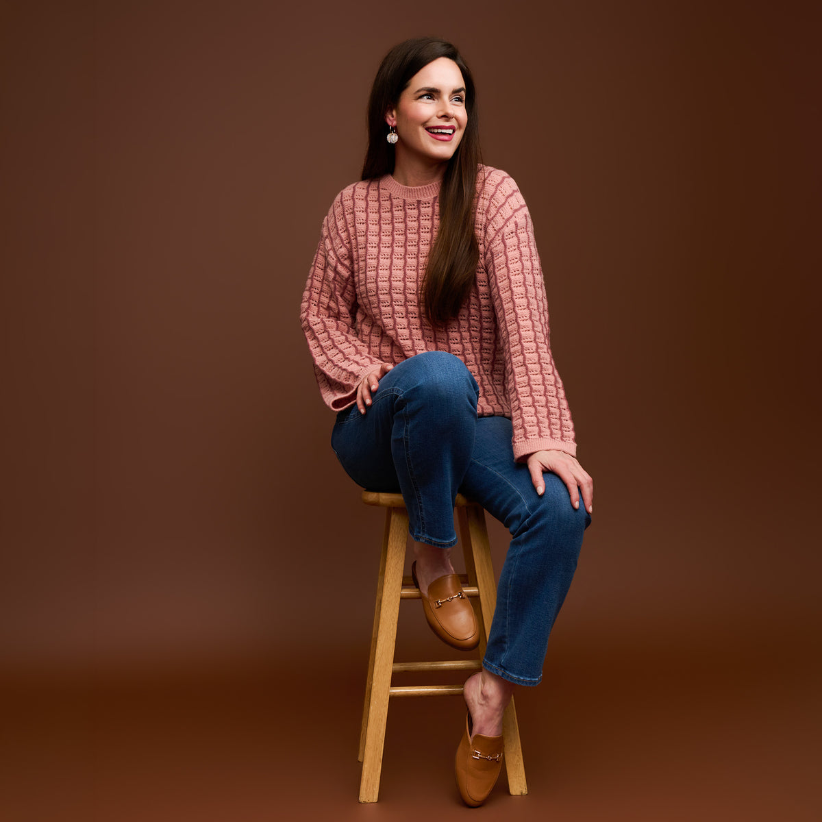 Gingham Knit Sweater Wide Sleeve Dani Sweater