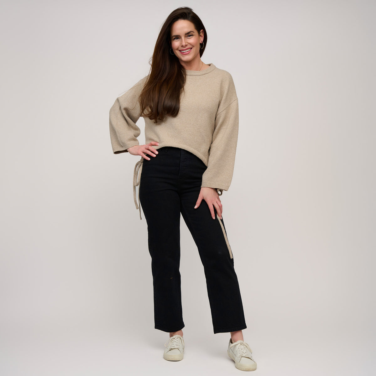 Drawstring Hem Sweater Wide Long Sleeve Sloane Sweater