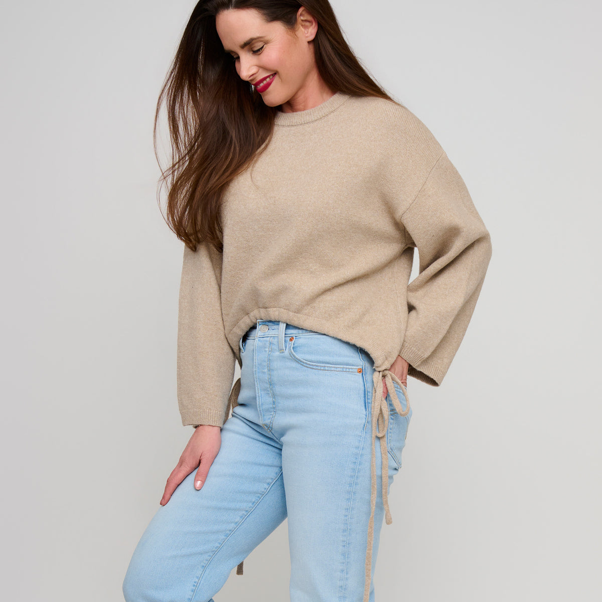Drawstring Hem Sweater Wide Long Sleeve Sloane Sweater