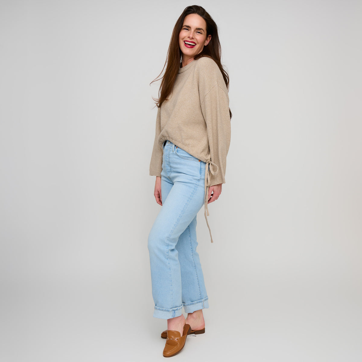 Drawstring Hem Sweater Wide Long Sleeve Sloane Sweater