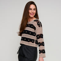 Open Knit Sweater Chenille Crochet Logng Sleeve Vera Sweater