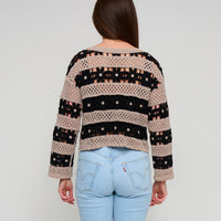 Open Knit Sweater Chenille Crochet Logng Sleeve Vera Sweater